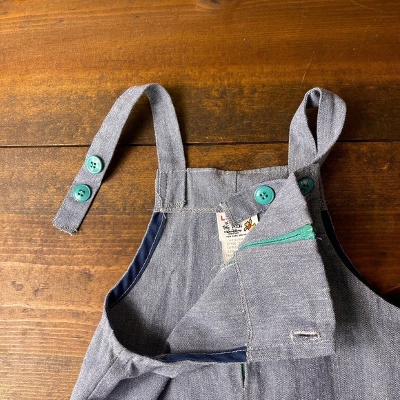 VINTAGE 80? Disney Winnie The Pooh Blue Red Bib Overalls Made in USA Baby 18-24M - Picture 9 of 14